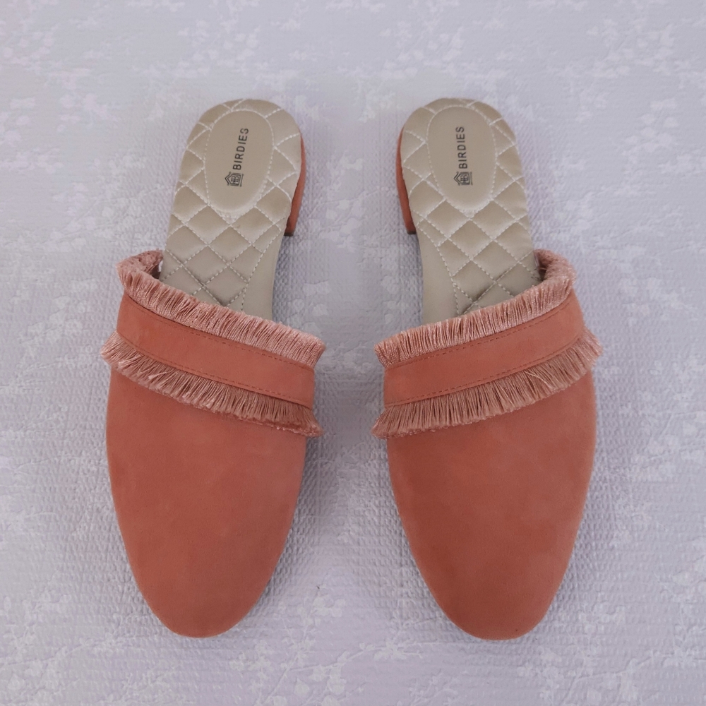 Birdies Coral Suede Fringe Backless Flats - Picture 6 of 10